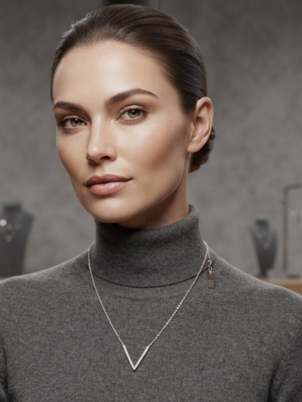 INC Silver-Tone Pave V-Necklace